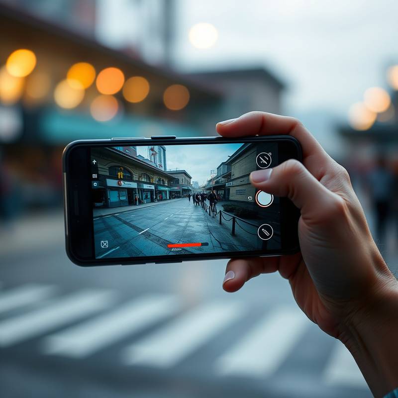 Hand holding a smartphone with a video playing