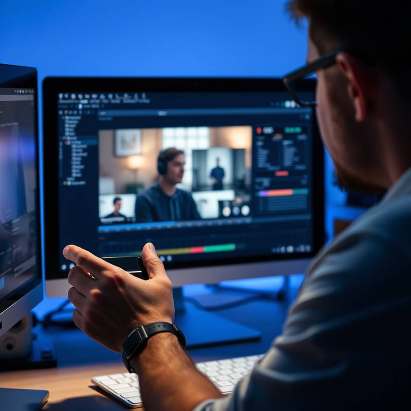 Person editing a video on a computer